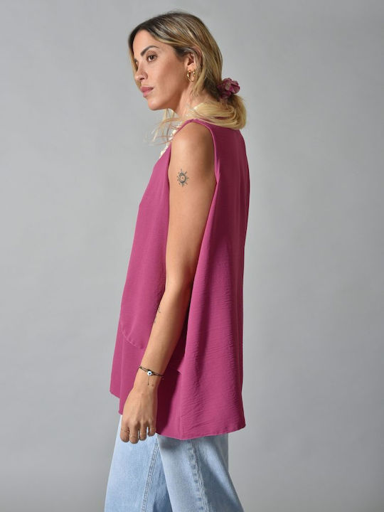 Belle Femme Women's Blouse Sleeveless Magenta