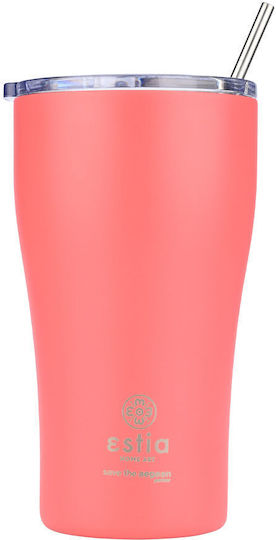 Estia Coffee Mug Save The Aegean Ανακυκλώσιμο Ποτήρι Θερμός Ανοξείδωτο BPA Free 500ml Fusion Coral με Καλαμάκι