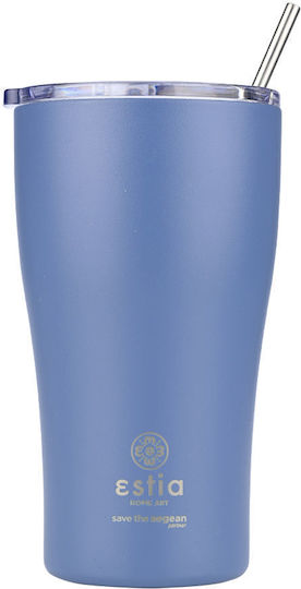 Estia Coffee Mug Save The Aegean Ανακυκλώσιμο Ποτήρι Θερμός Ανοξείδωτο BPA Free 500ml Denim Blue με Καλαμάκι