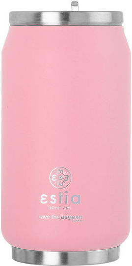 Estia Travel Cup Save the Aegean Recyclable Glass Thermos Stainless Steel / Plastic BPA Free 300ml Blossom Rose with Straw