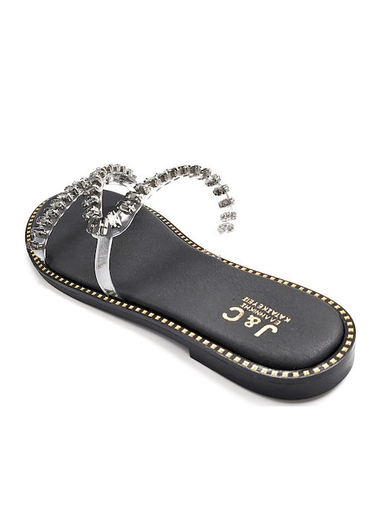 Shoelover Μαύρο Clear Δερμάτινο Flat Σανδάλι Στρας