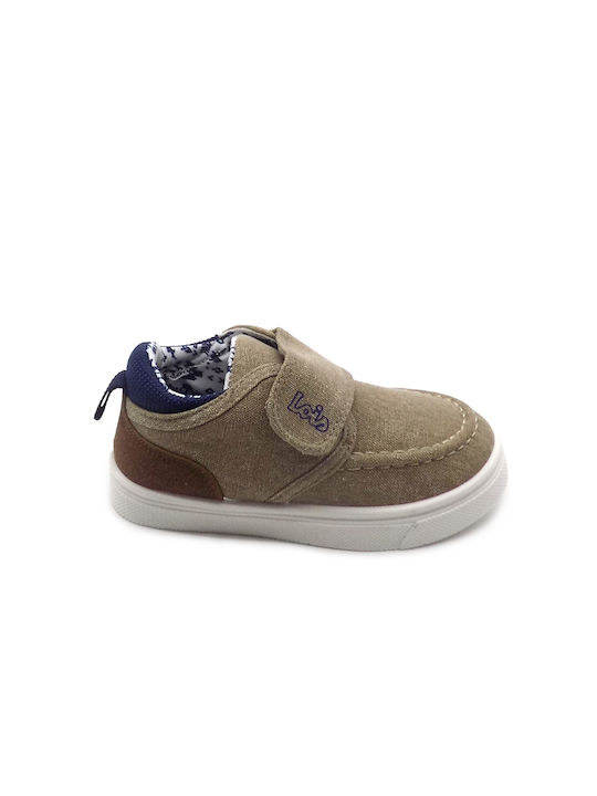 Lois Boys Fabric Moccasins with Velcro Beige