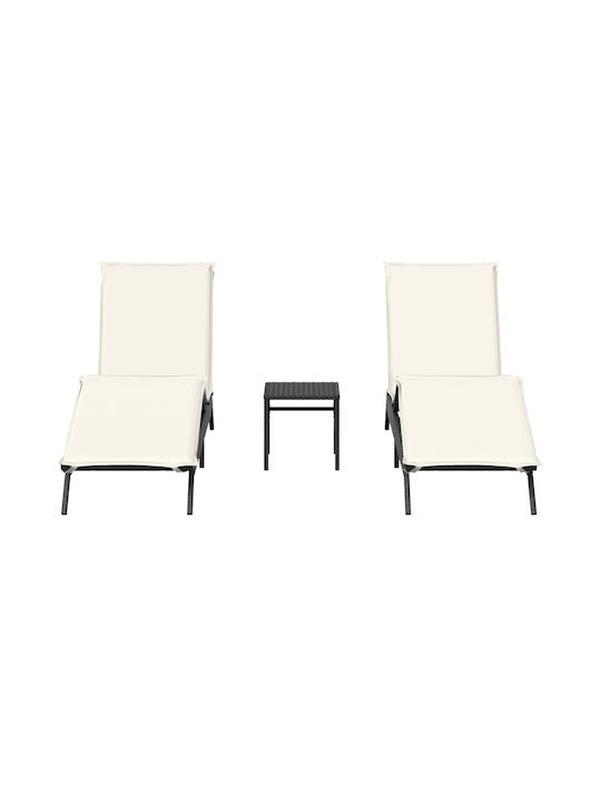 Ξαπλώστρα Rattan με Μαξιλάρι Μαύρη 2τμχ 200x59x26εκ.