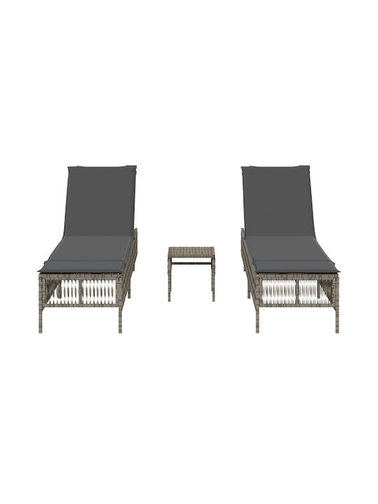 Градински и басейнови шезлонги Rattan с сива възглавница 2бр 198x55x39см