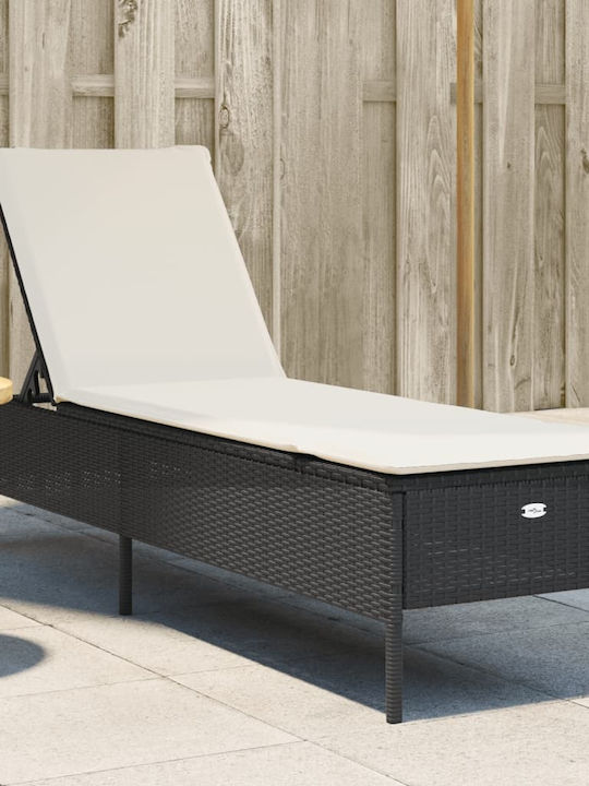 Șezlong Rattan cu Pernă Negru 198x55x39cm