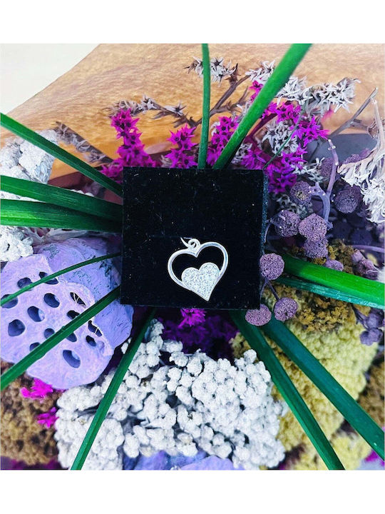 Silver Heart Charm with Zircon