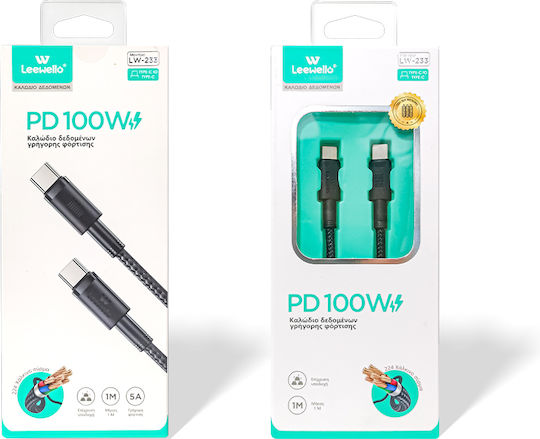 Leewello LW-233 USB 2.0 Kabel USB-C männlich - USB-C 100W PD Schwarz 1m 783223-2-MAUR
