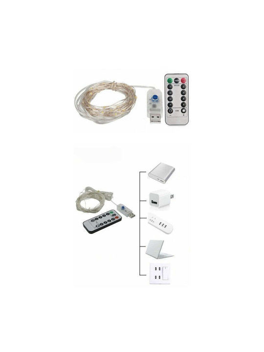 100 Lights LED 10m. White USB in String 1pcs