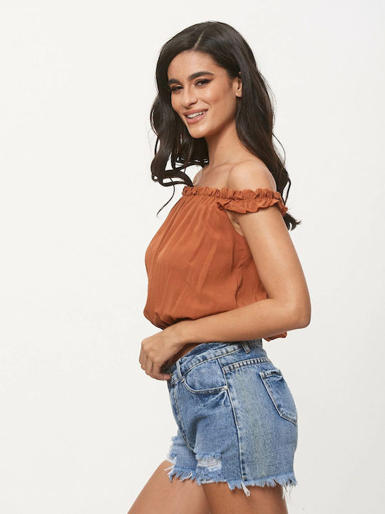 Dress Up Women's Blouse Off-Shoulder Coffee