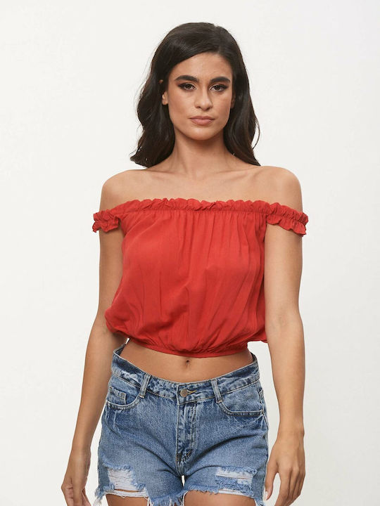 Γυναικεία Μπλούζα Off-Shoulder Κόκκινη