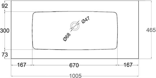 Elleci Countertop Sink Porcelain 100.5x46x12cm No hole, Bianco Opaco