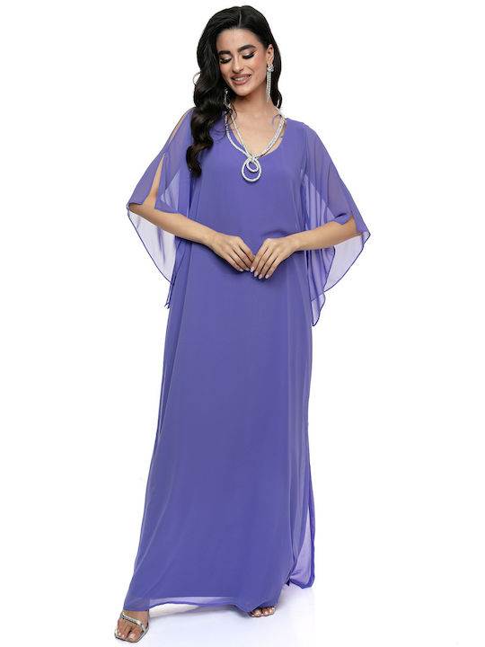 Maxi Dress with Off-Shoulder Opening and Decorative Embellishment