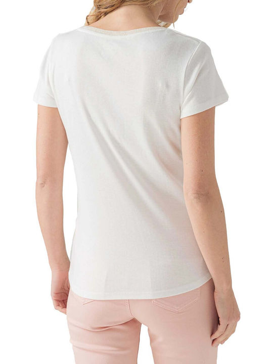 C'est Beau La Vie Damen T-shirt mit V-Ausschnitt Ecru