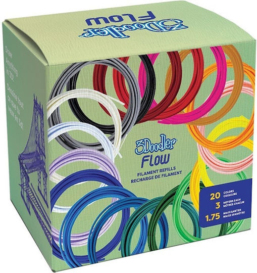 3doodler Филамент Flow 20 Pla 20 Цвята Попълнителен Пакет Полилактиден Пла Черен Син Тъмно Зелен Тъмно Розов Златен Зелен Лилав Морско син Оранжев Розов Прозрачен Бял Жълт