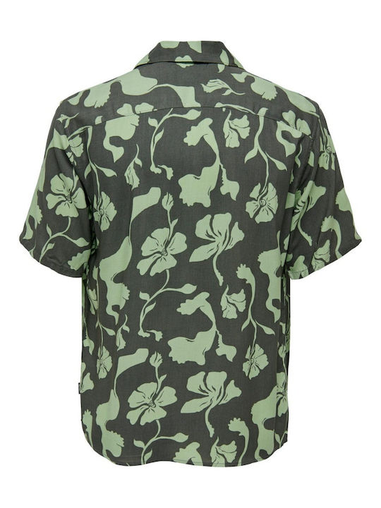 Short-sleeved Cotton Shirt Floral Castor Gray