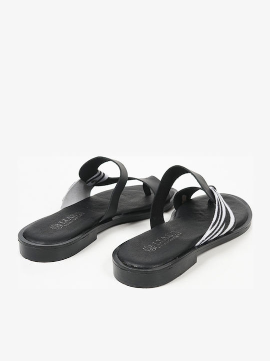 Leather Women's Flat Sandals in Black Color