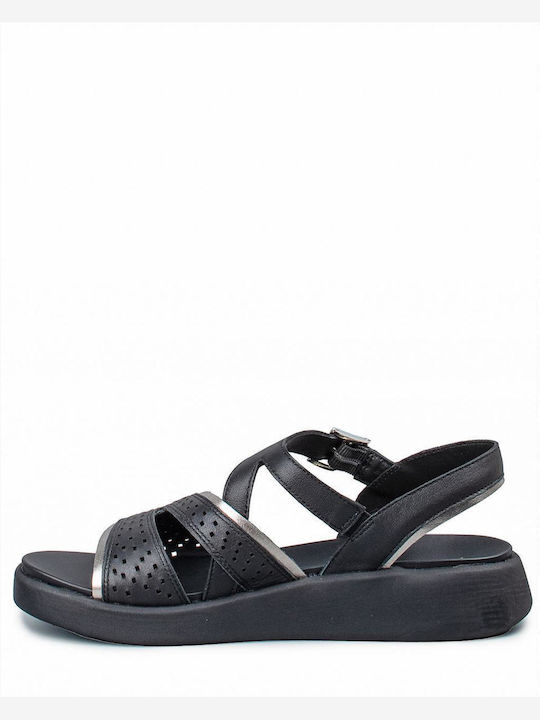 Stonefly Leather Women's Flat Sandals Flatforms in Black Color