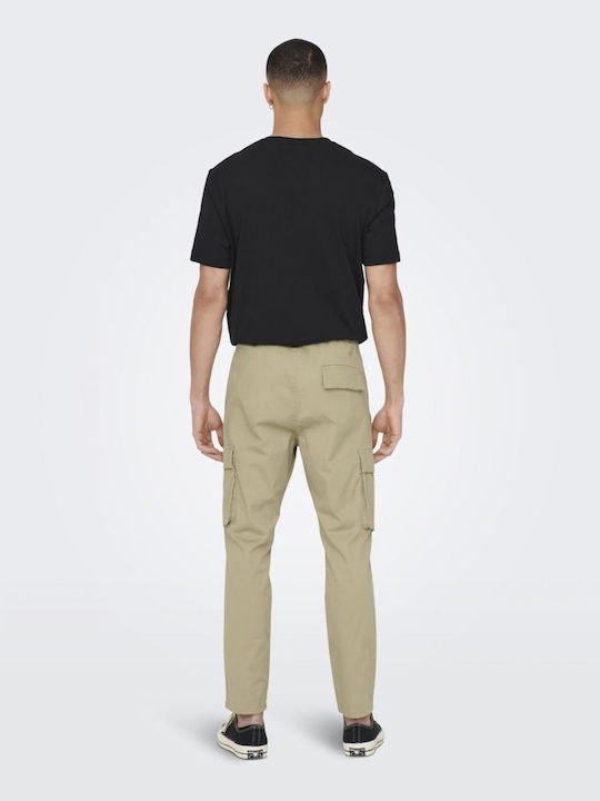 Only & Sons Pantaloni pentru bărbați Cargo Elastice cu Croială Tapered Beige