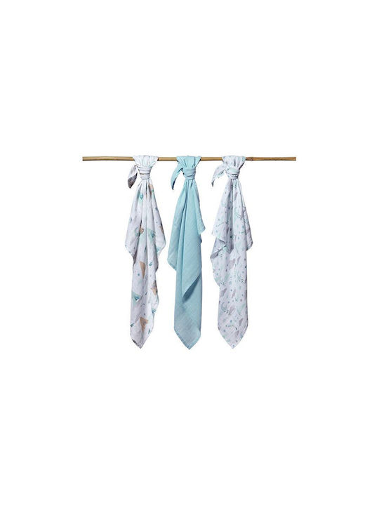 Babyono Muslin Swaddle Blankets Blue 70x70cm 3pcs