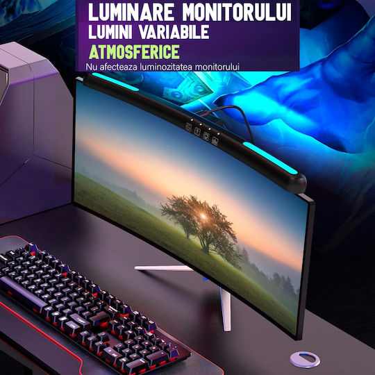 Led Lamp Curved Monitor Rgb Gaming Backlight Visionhub Eye Protection Adjustable 7 Colors Light Temperature Adjustment 3000k-6500k Usb Touch Control Intensity Adjustment