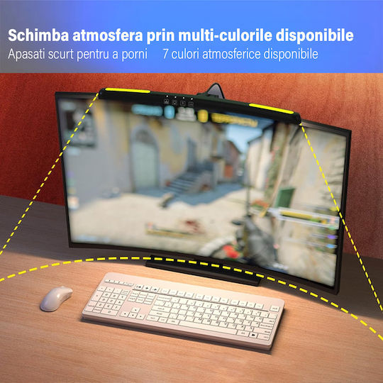 Led Lamp Curved Monitor Rgb Gaming Backlight Visionhub Eye Protection Adjustable 7 Colors Light Temperature Adjustment 3000k-6500k Usb Touch Control Intensity Adjustment