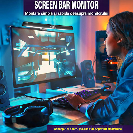 Led Lamp Curved Monitor Rgb Gaming Backlight Visionhub Eye Protection Adjustable 7 Colors Light Temperature Adjustment 3000k-6500k Usb Touch Control Intensity Adjustment