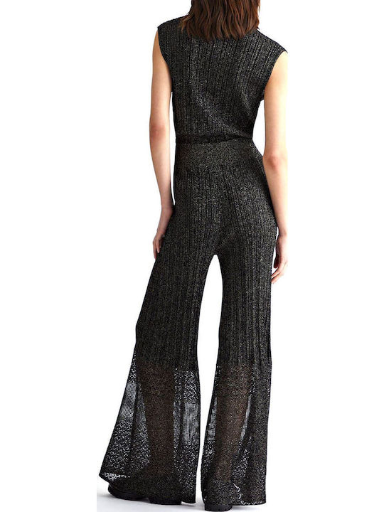 Liu-jo Better Black Ribbed Wrap Jumpsuit