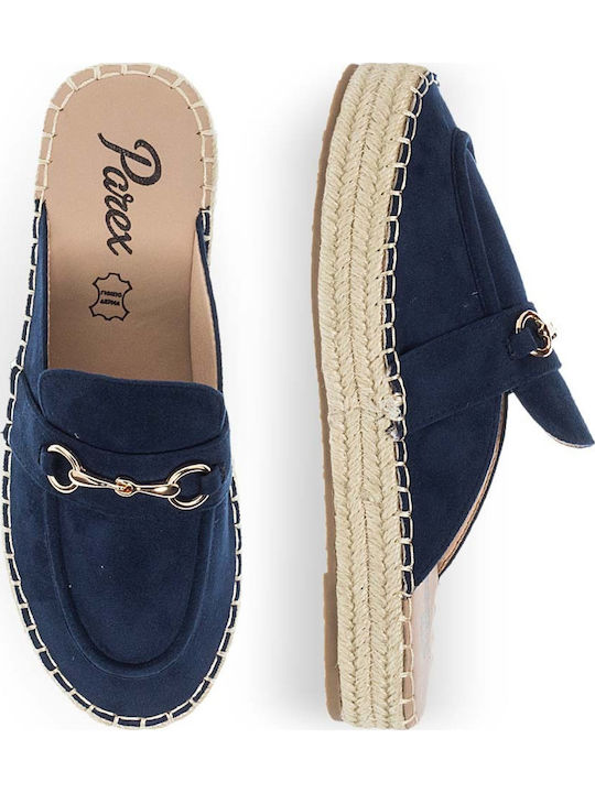 Suede Mule cu Toc în Culoare Albastru