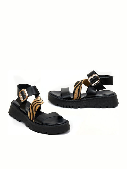 Beatris Women's Zebra Leather Flatforms with Diagonal Strap