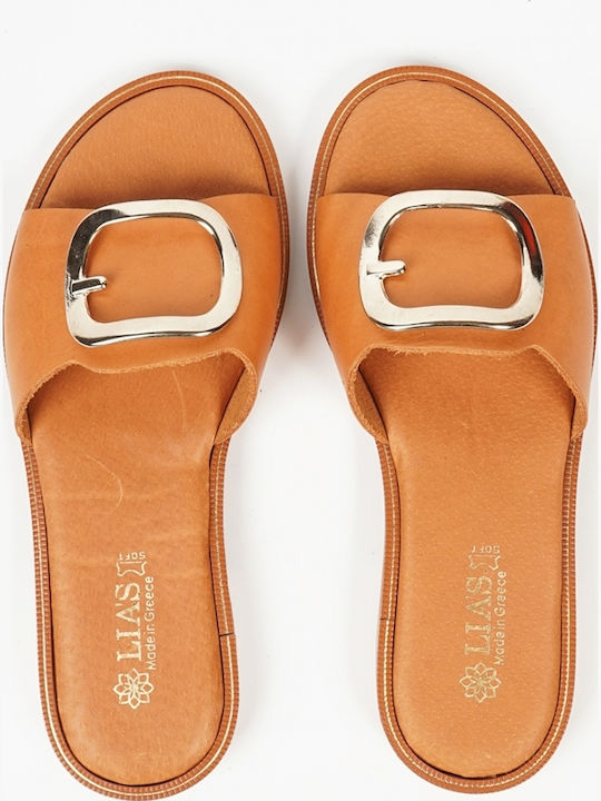 Leather Sandals with Bold Buckle Natural Leather 15084