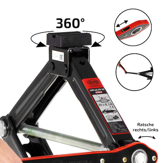 Heyner Hand Operated Scissor Jack with Lifting Capacity up to 38cm and Weight Capacity up to 1.5 Tons