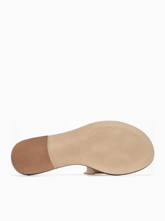 Leather Women's Flat Sandals in Tabac Brown Color