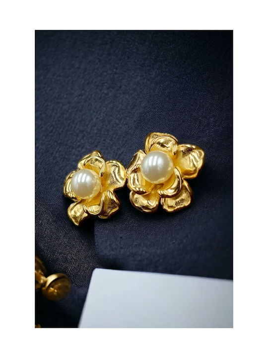 Earrings made of Steel Gold Plated with Pearls