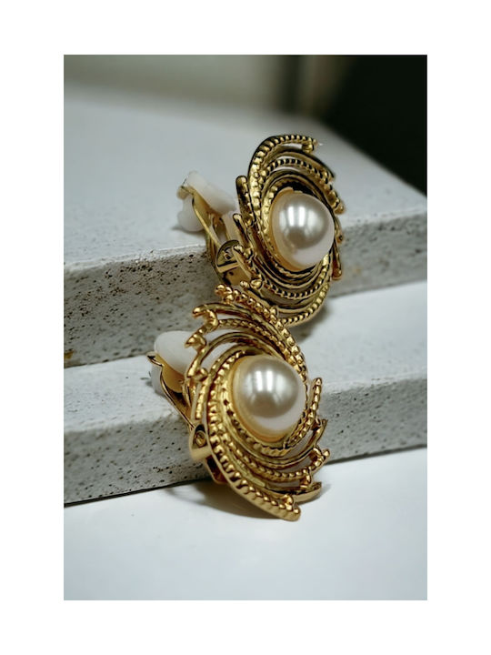 Steel Gold Tornado Pearl Earrings