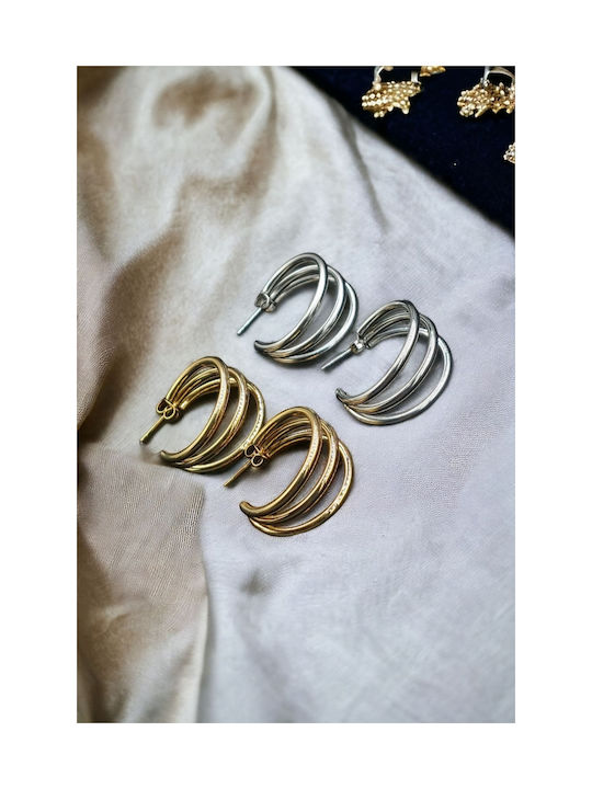 Steel Gold Triple Hoop Earrings