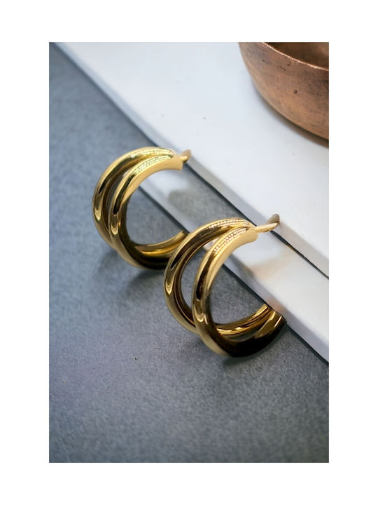 Steel Gold Double Hoop Earrings