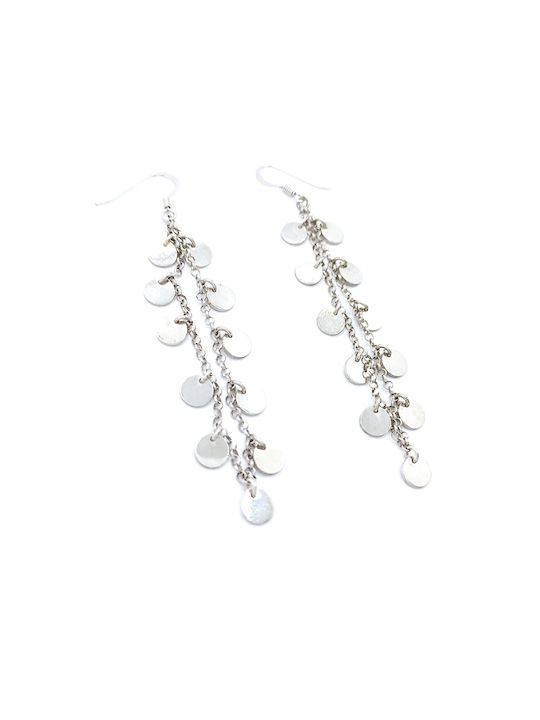 925 Sterling Silver Platinum-Plated Long Earrings with Circle Design