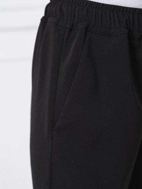 Dama Tesatura Pantaloni cu Elastic cu Croială Normală Black