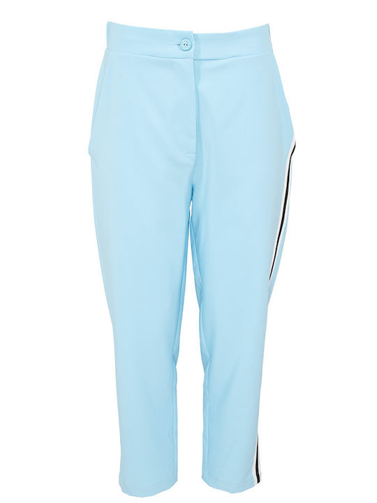Damen Hoch tailliert Stoff Hose Gestreift Light Blue