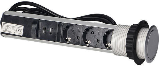 Orno Захранваща лента с 2 USB-A и Кабел 1.8м Сребрист