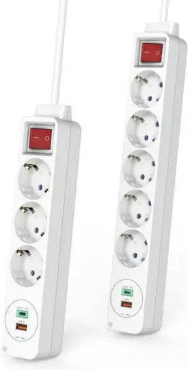 HAMA Bandă De Alimentare Cu 3 Prize, 1 USB-A, 1 USB-C Și Cablu 1.4m