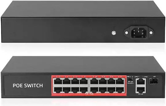 Unmanaged PoE+ Switch with 16 Ethernet Ports