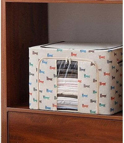 Stoff Aufbewahrungsbox mit Deckel Beige 50x40x33cm 1Stück