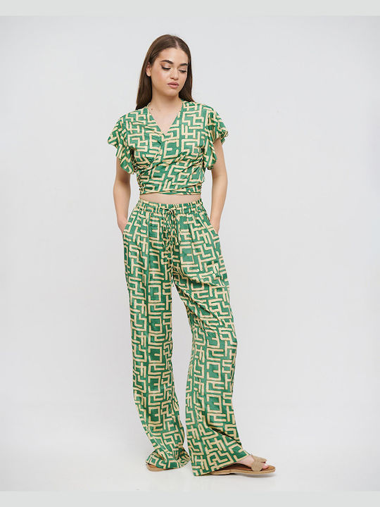 Ble Resort Collection Femei Țesătură Pantaloni largi Dark green