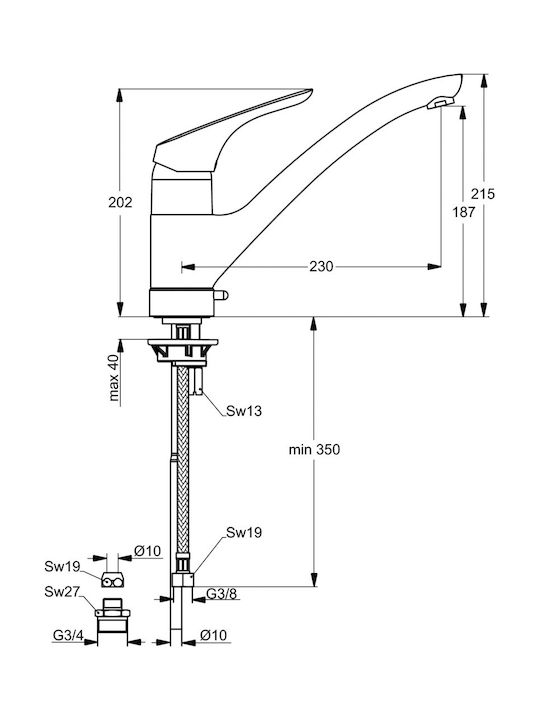 Ideal Standard Cerasprint Μπαταρία Κουζίνας Πάγκου Ασημί