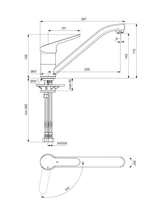 Ideal Standard Ceraflex Baterie Chiuvetă Bucătărie Bancă Argintie
