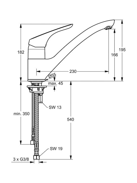 Ideal Standard Cerasprint Μπαταρία Κουζίνας Πάγκου Ασημί