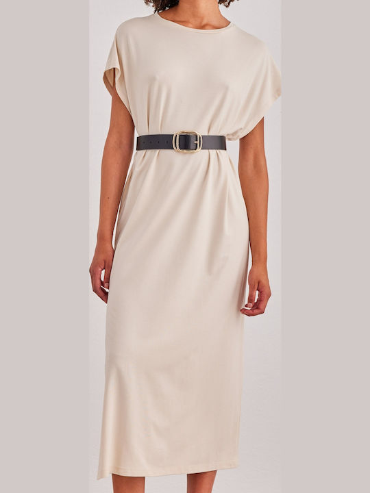 Summer Midi Dress with Tearing Beige