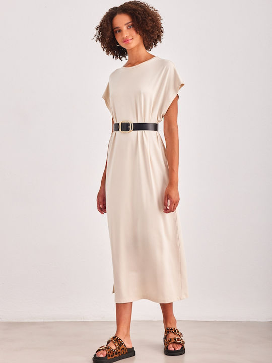 Summer Midi Dress with Tearing Beige