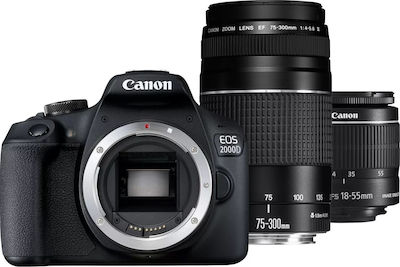 Canon DSLR Camera EOS 2000D Crop Frame Kit (EF-S 18-135mm F3.5-5.6 IS USM + W-E1 Wi-Fi Adapter)Kit (AF-P DX 18-55mm F3.5-5.6G VR + AF-P DX 70-300mm F4.5-6.3G ED VR)Kit (smc DA 18-135mm F3.5-5.6 ED AL [IF] DC WR) Black